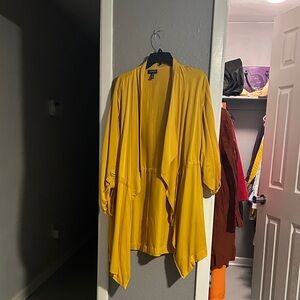 Jones New York Mustard Yellow Draped Open Front Jacket